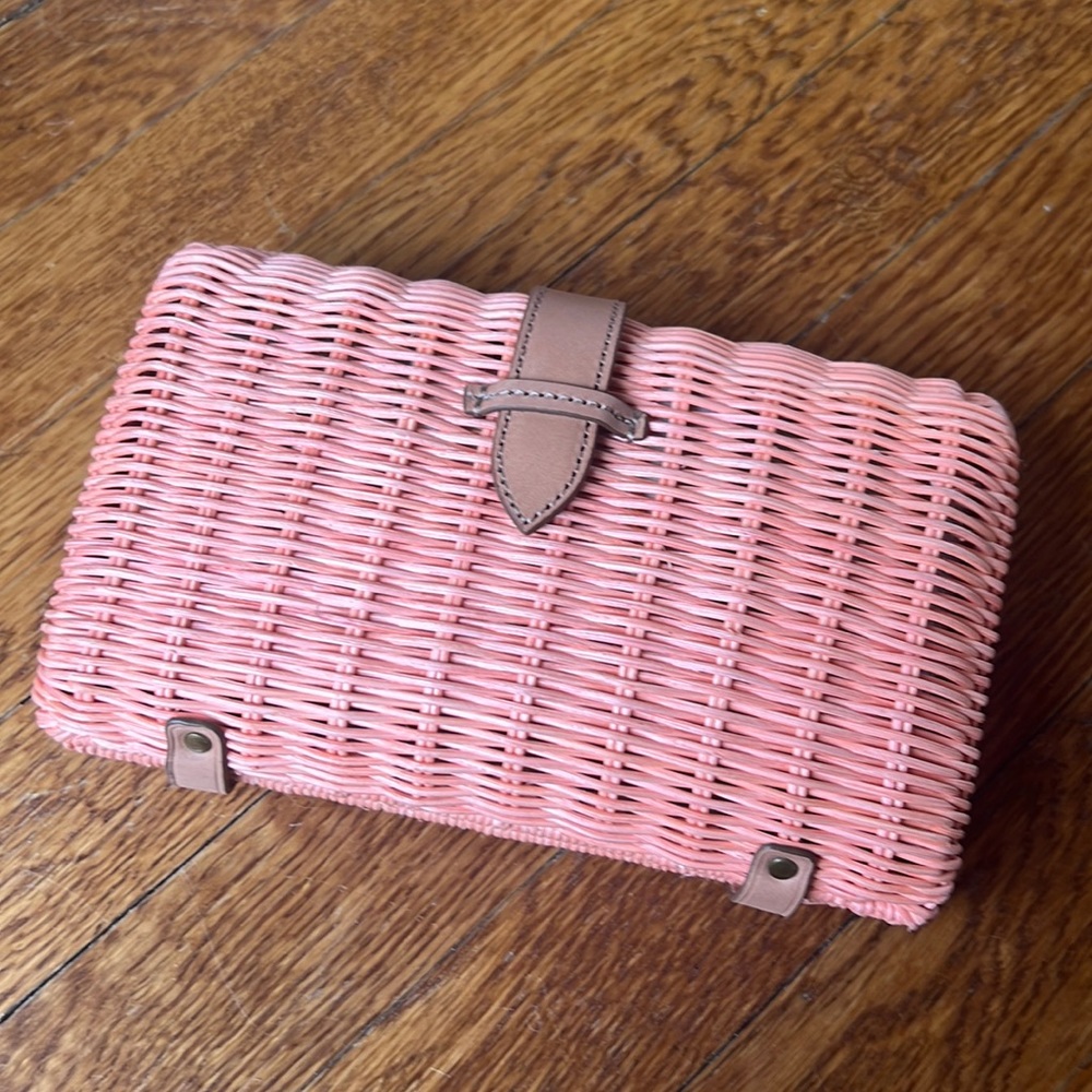 NWT J. Crew Rattan Clutch in Neon Petal *as seen on Jillian Harris*